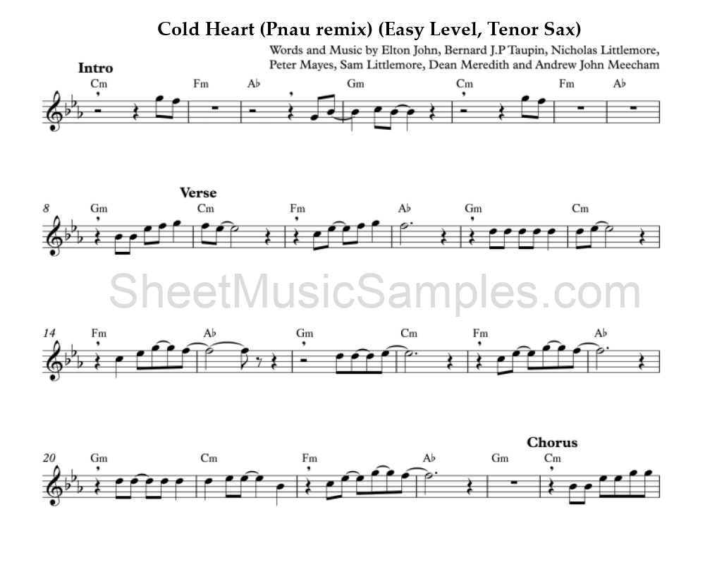 Cold Heart (Pnau remix) (Easy Level, Tenor Sax)