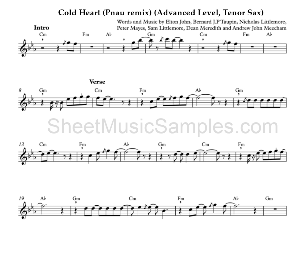 Cold Heart (Pnau remix) (Advanced Level, Tenor Sax)