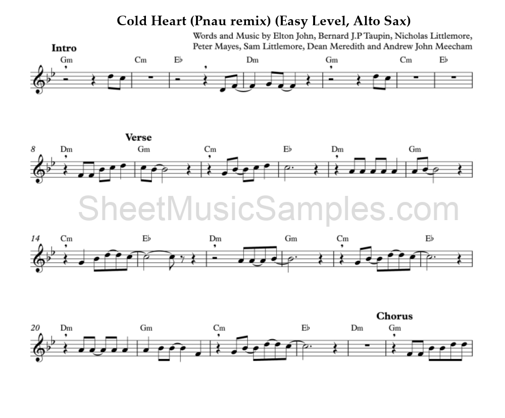 Cold Heart (Pnau remix) (Easy Level, Alto Sax)