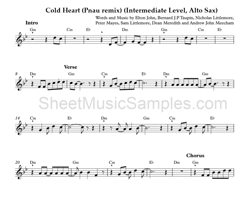 Cold Heart (Pnau remix) (Intermediate Level, Alto Sax)