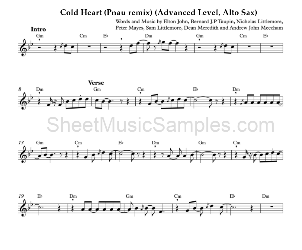 Cold Heart (Pnau remix) (Advanced Level, Alto Sax)