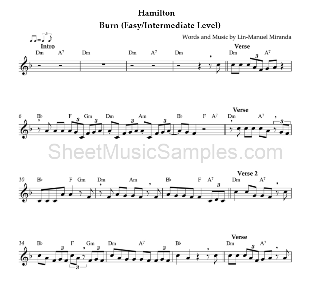 Hamilton - Burn (Easy/Intermediate Level)