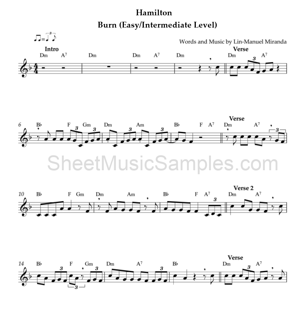 Hamilton - Burn (Easy/Intermediate Level)