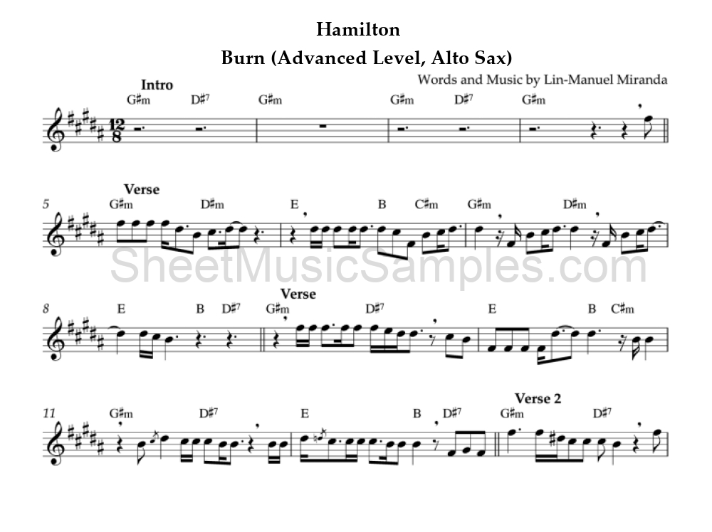 Hamilton - Burn (Advanced Level, Alto Sax)