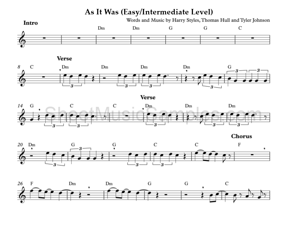 As It Was (Easy/Intermediate Level)