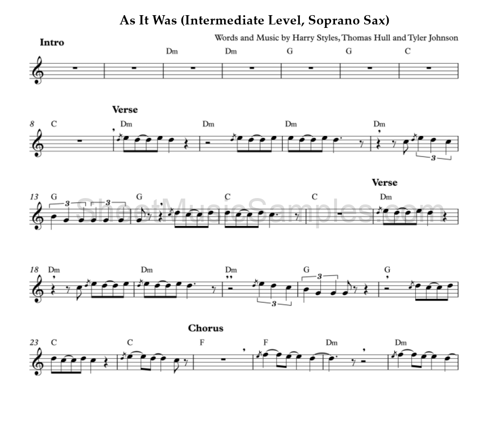 As It Was (Intermediate Level, Soprano Sax)