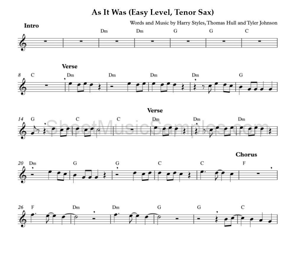 As It Was (Easy Level, Tenor Sax)