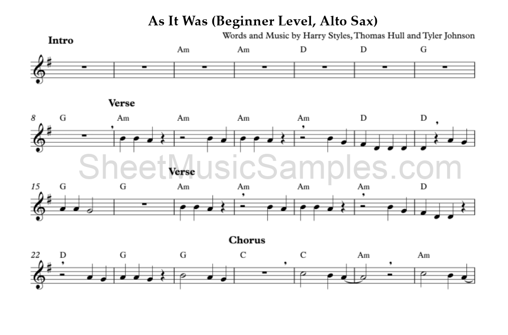 As It Was (Beginner Level, Alto Sax)