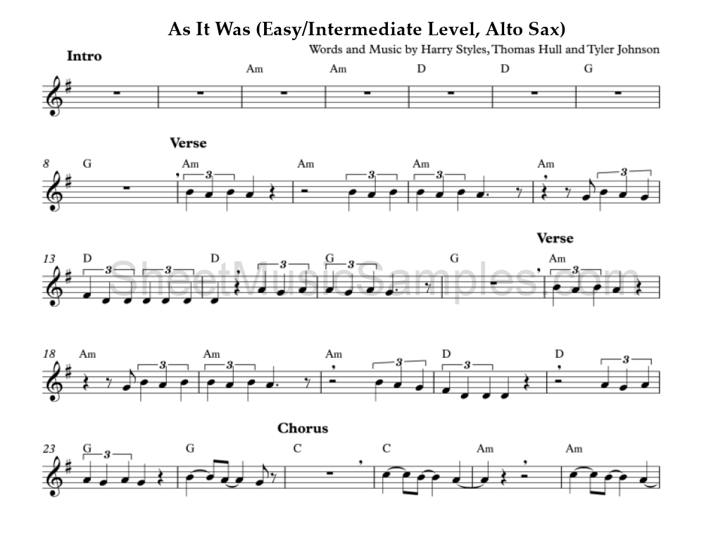 As It Was (Easy/Intermediate Level, Alto Sax)