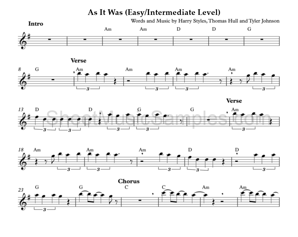 As It Was (Easy/Intermediate Level)