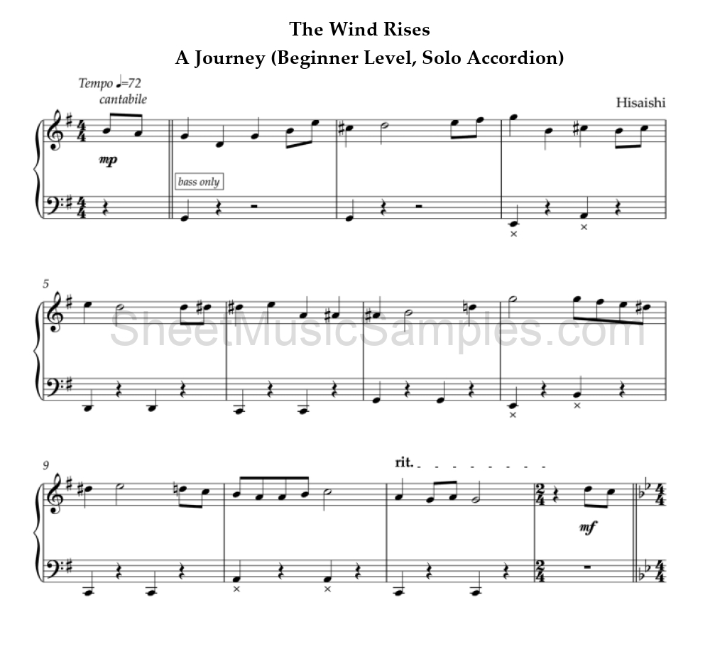 The Wind Rises - A Journey (Beginner Level, Solo Accordion)