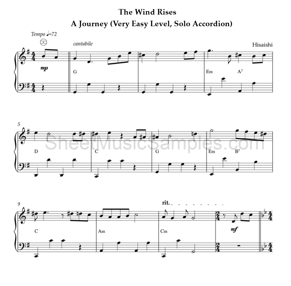 The Wind Rises - A Journey (Very Easy Level, Solo Accordion)