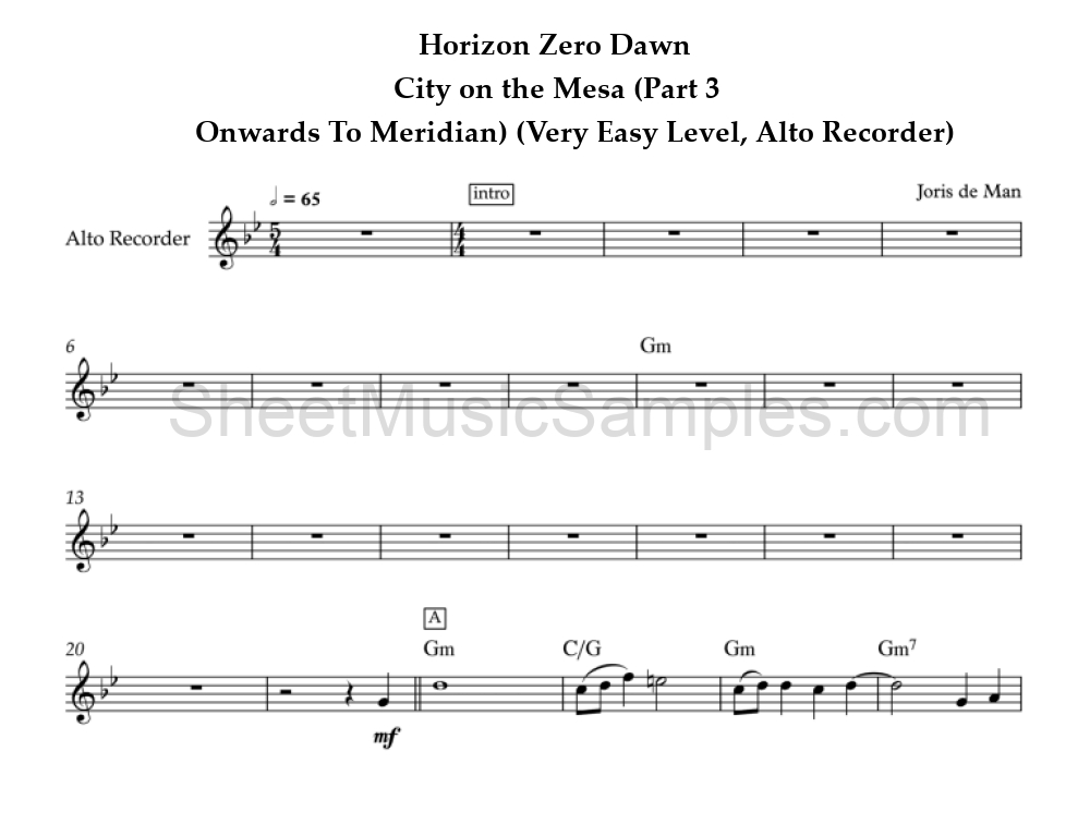 Horizon Zero Dawn - City on the Mesa (Part 3 - Onwards To Meridian) (Very Easy Level, Alto Recorder)