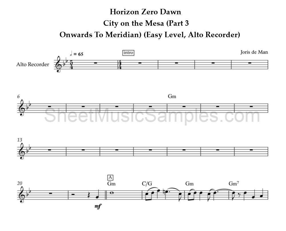 Horizon Zero Dawn - City on the Mesa (Part 3 - Onwards To Meridian) (Easy Level, Alto Recorder)