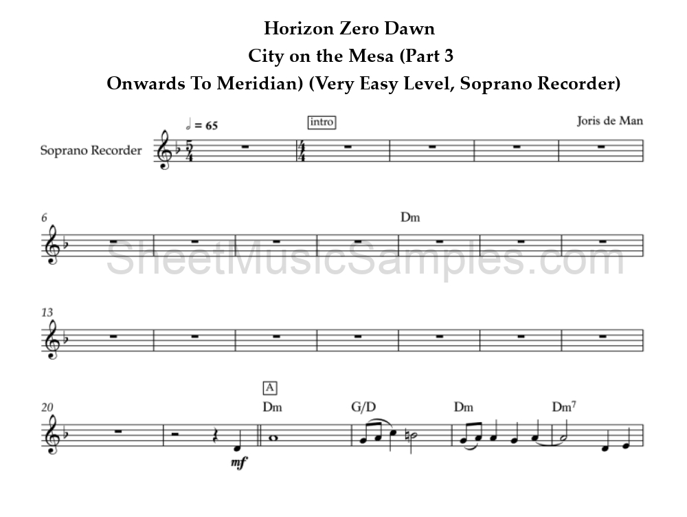 Horizon Zero Dawn - City on the Mesa (Part 3 - Onwards To Meridian) (Very Easy Level, Soprano Recorder)