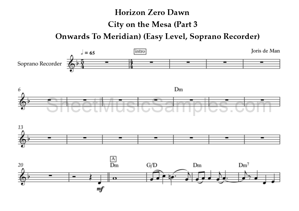 Horizon Zero Dawn - City on the Mesa (Part 3 - Onwards To Meridian) (Easy Level, Soprano Recorder)