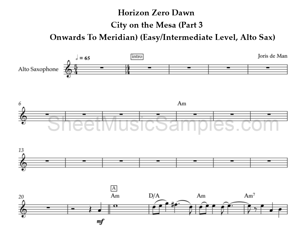 Horizon Zero Dawn - City on the Mesa (Part 3 - Onwards To Meridian) (Easy/Intermediate Level, Alto Sax)