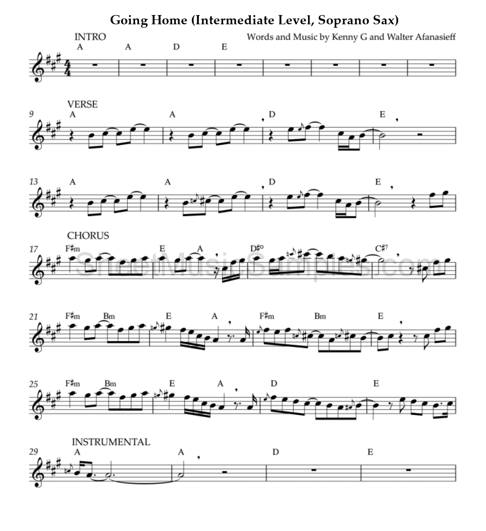 Going Home (Intermediate Level, Soprano Sax)