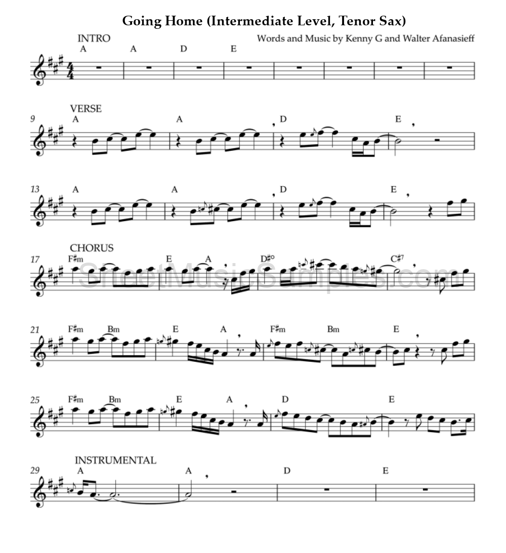 Going Home (Intermediate Level, Tenor Sax)