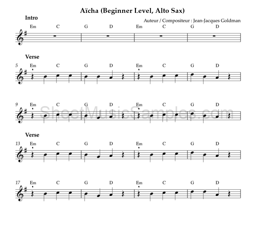 Aïcha (Beginner Level, Alto Sax)