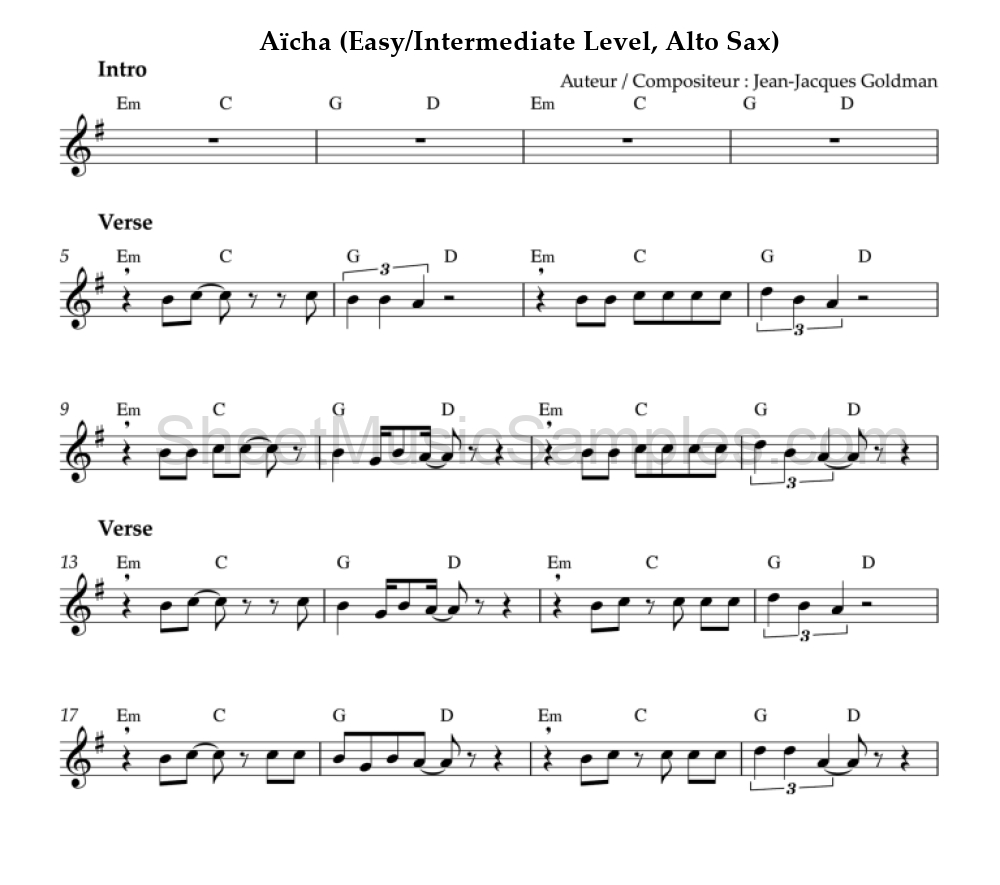 Aïcha (Easy/Intermediate Level, Alto Sax)