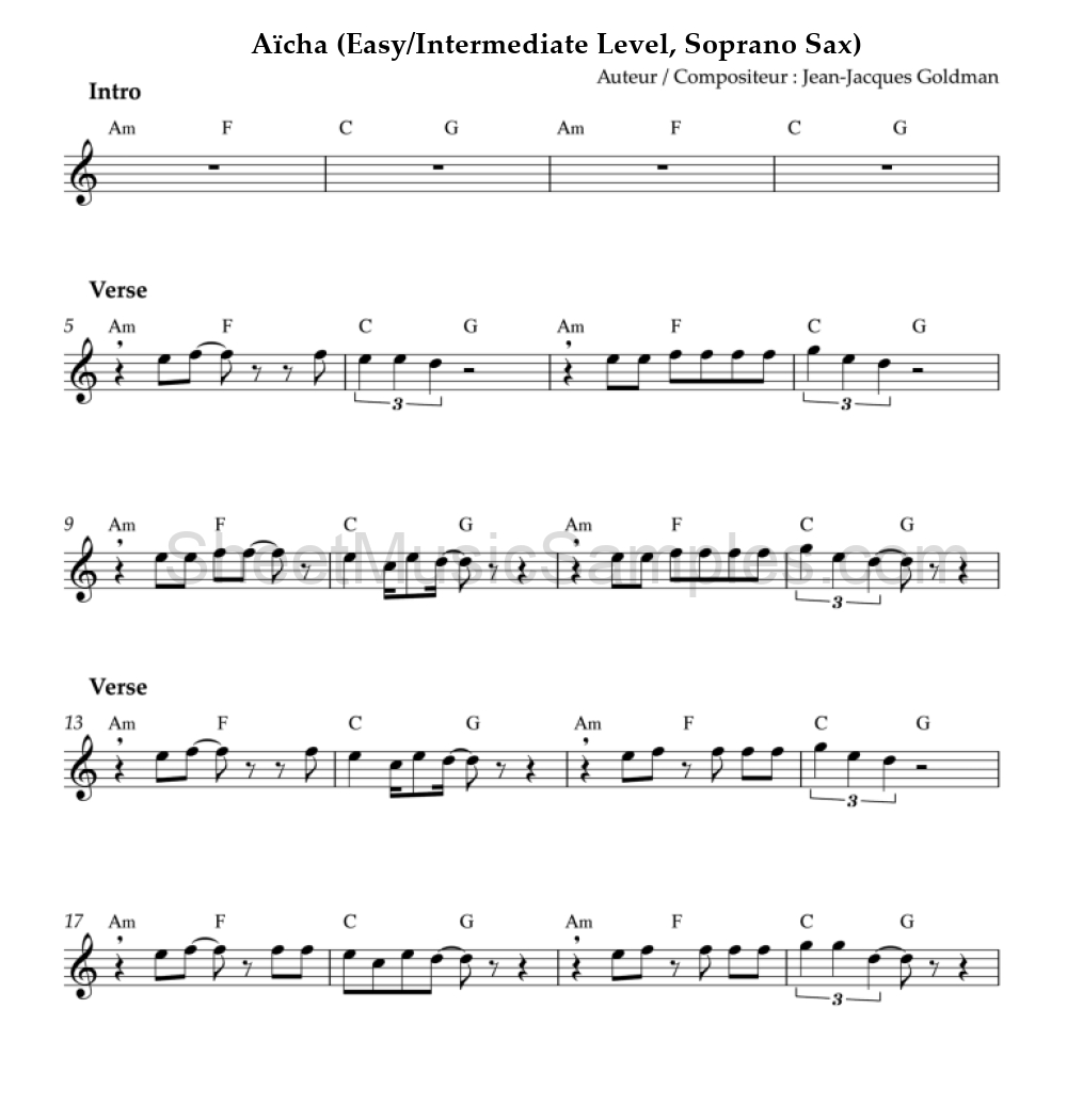 Aïcha (Easy/Intermediate Level, Soprano Sax)