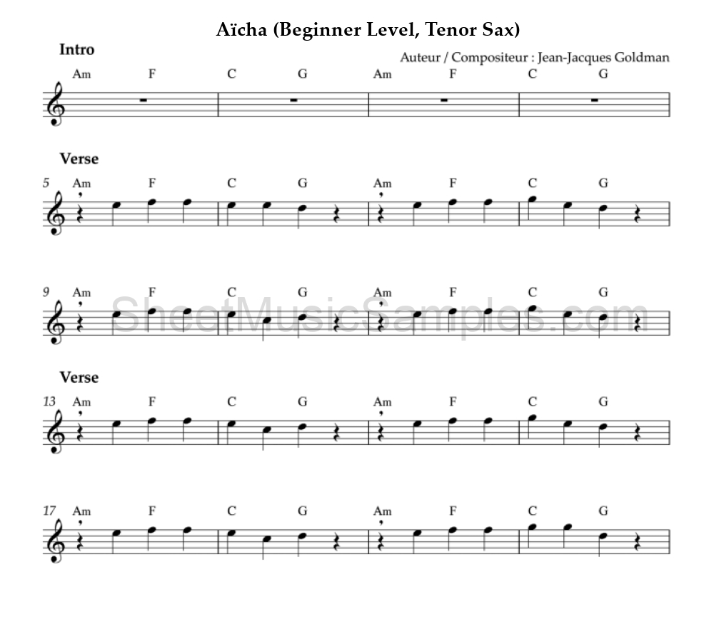 Aïcha (Beginner Level, Tenor Sax)