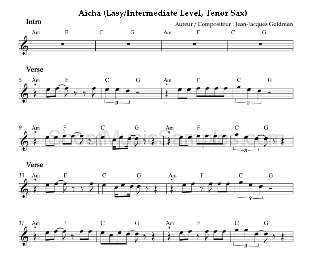 Aïcha (Easy/Intermediate Level, Tenor Sax)