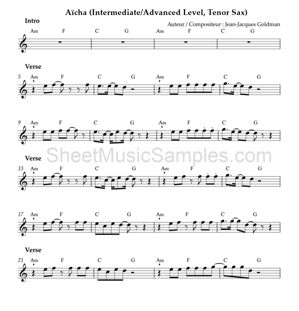 Aïcha (Intermediate/Advanced Level, Tenor Sax)