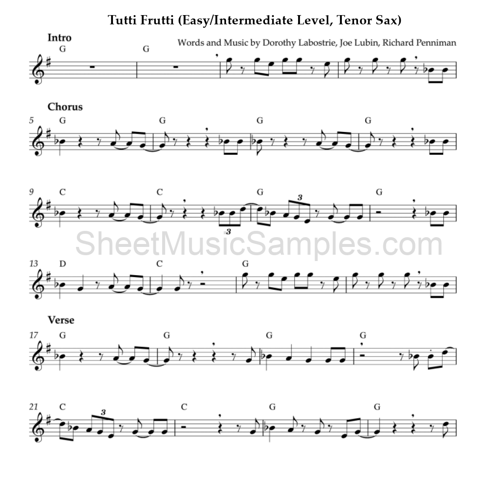 Tutti Frutti (Easy/Intermediate Level, Tenor Sax)