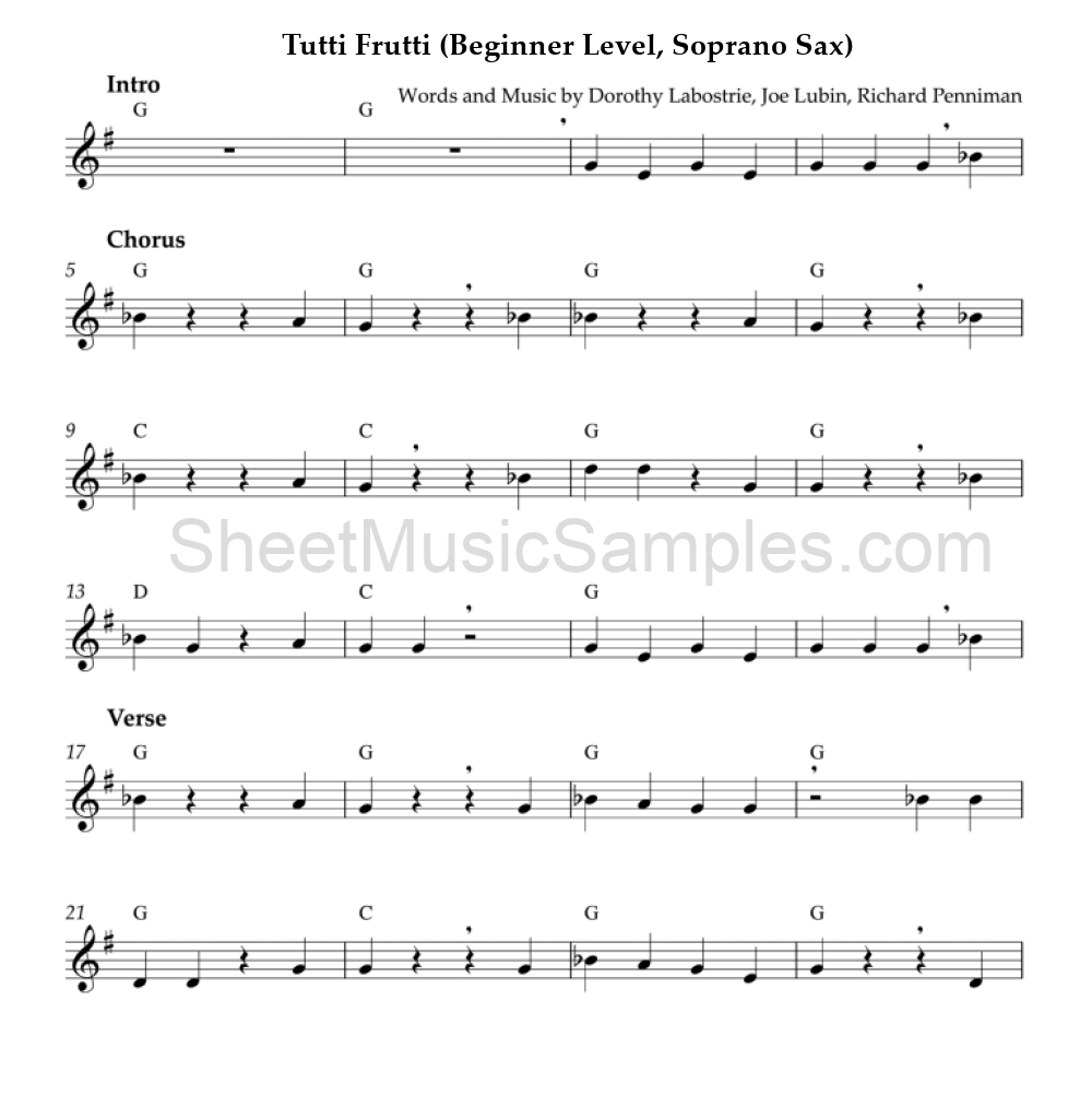 Tutti Frutti (Beginner Level, Soprano Sax)