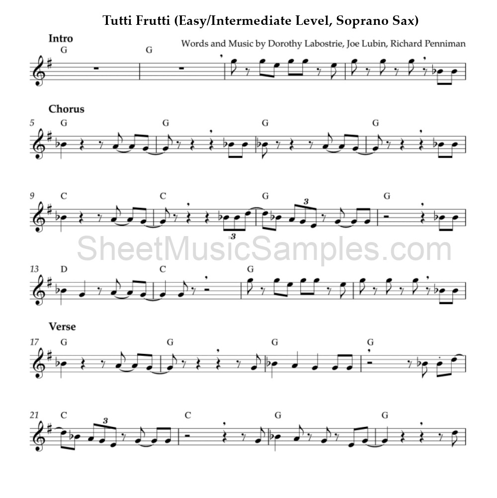 Tutti Frutti (Easy/Intermediate Level, Soprano Sax)