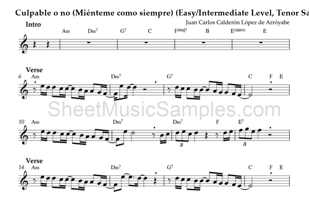 Culpable o no (Miénteme como siempre) (Easy/Intermediate Level, Tenor Sax)