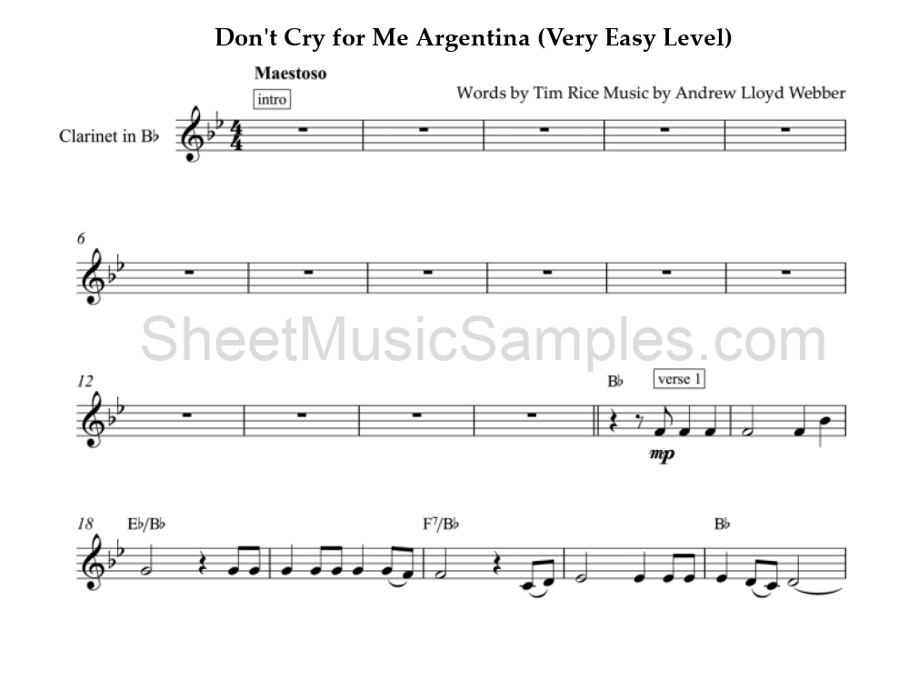 Don't Cry for Me Argentina (Very Easy Level)