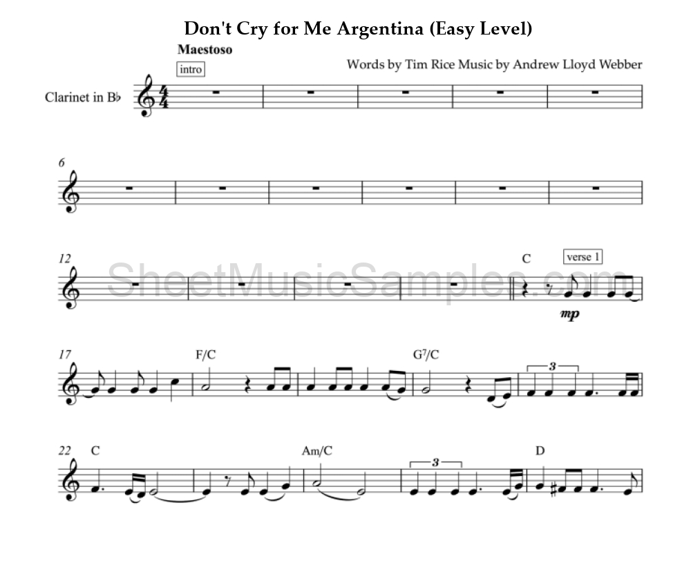 Don't Cry for Me Argentina (Easy Level)