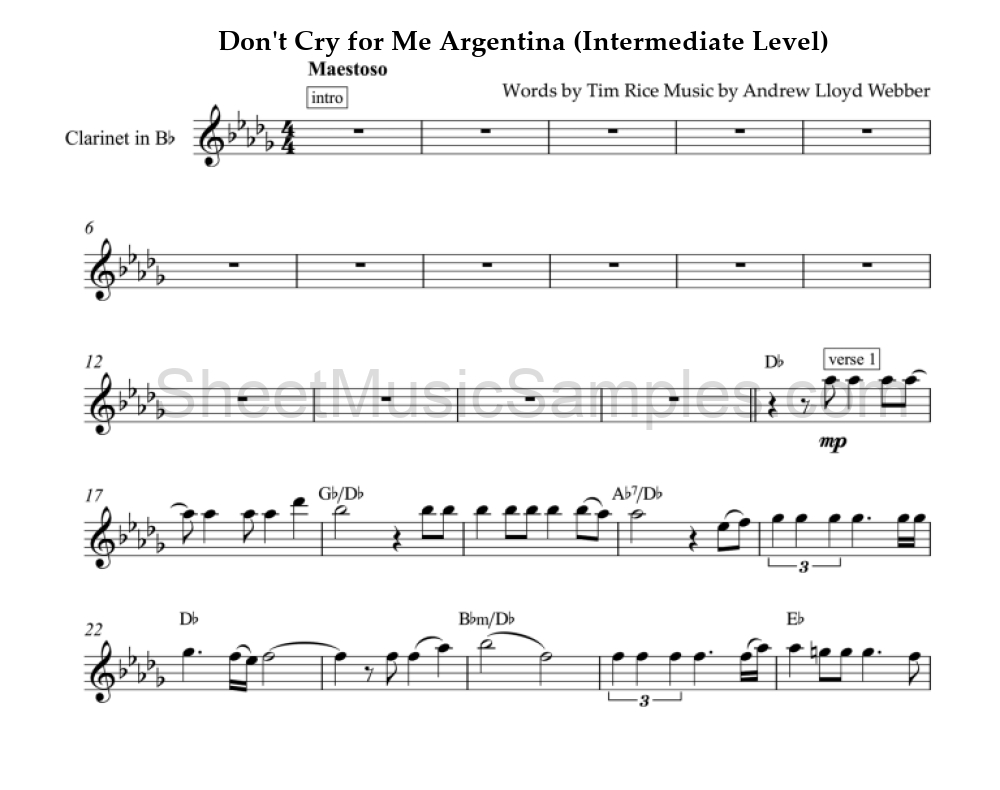 Don't Cry for Me Argentina (Intermediate Level)