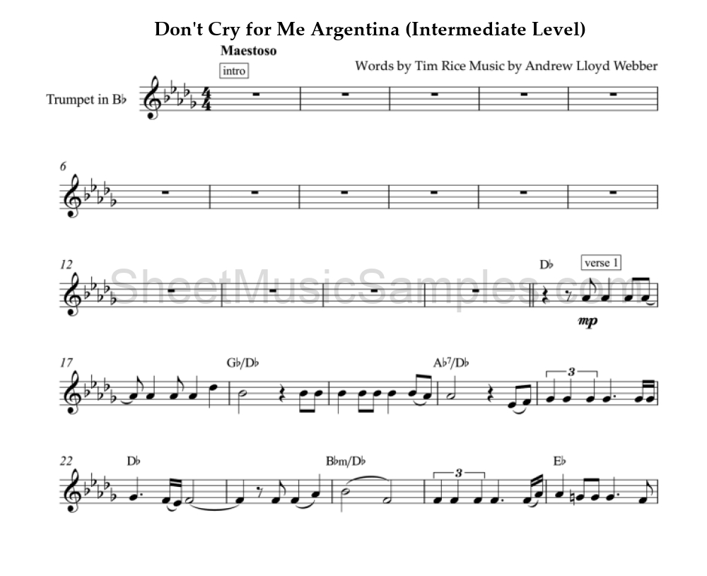 Don't Cry for Me Argentina (Intermediate Level)