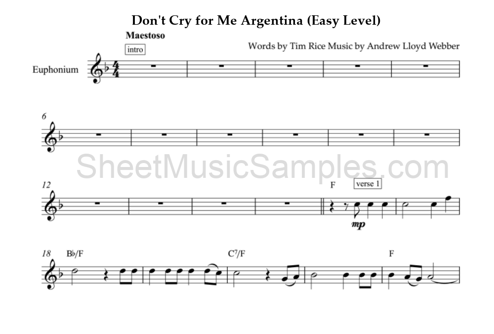 Don't Cry for Me Argentina (Easy Level)