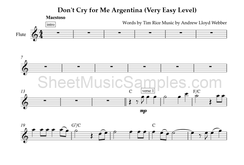 Don't Cry for Me Argentina (Very Easy Level)