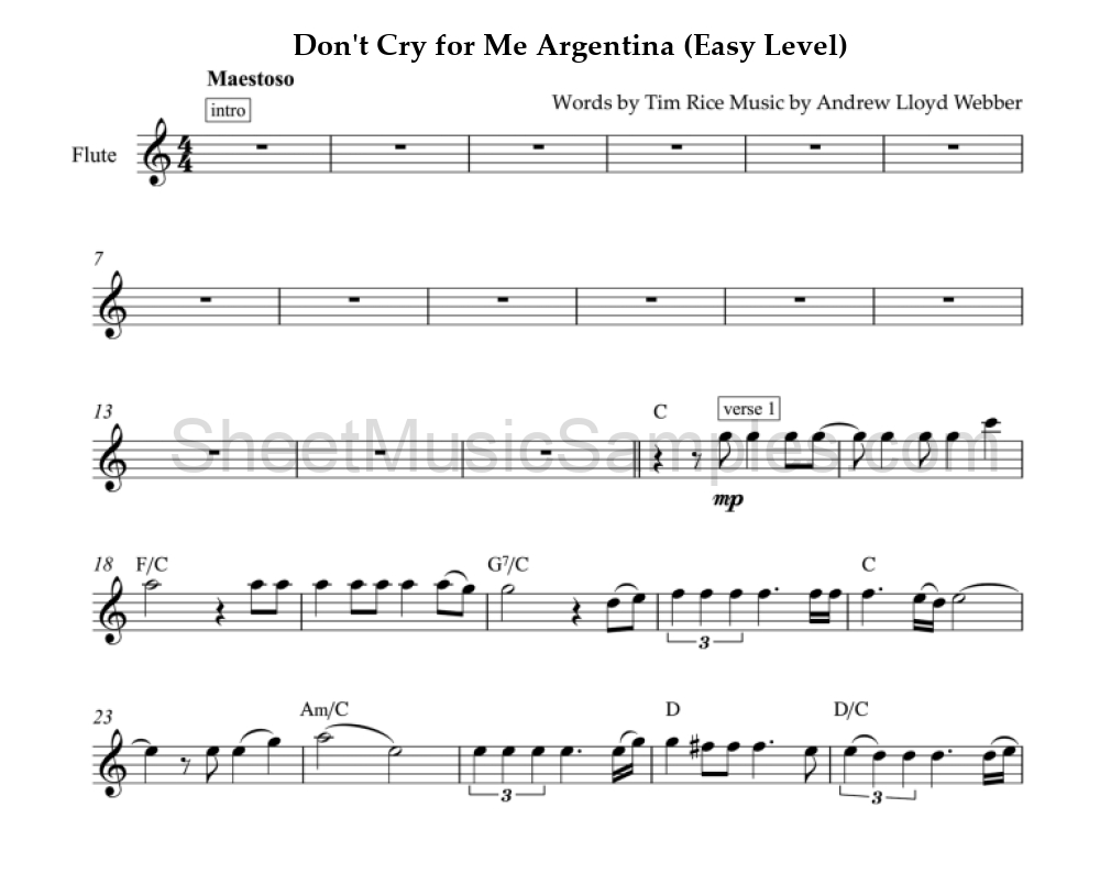 Don't Cry for Me Argentina (Easy Level)