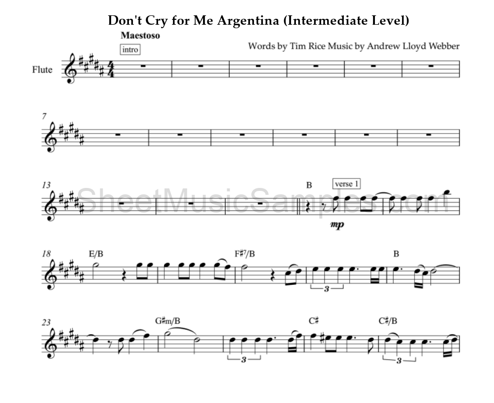 Don't Cry for Me Argentina (Intermediate Level)