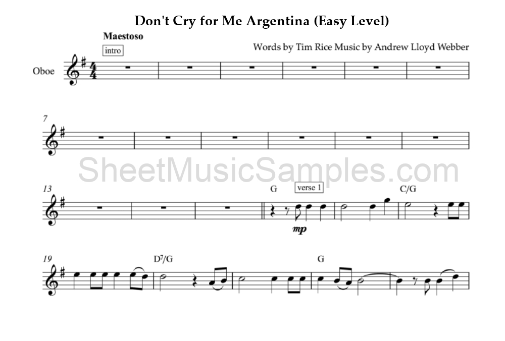 Don't Cry for Me Argentina (Easy Level)