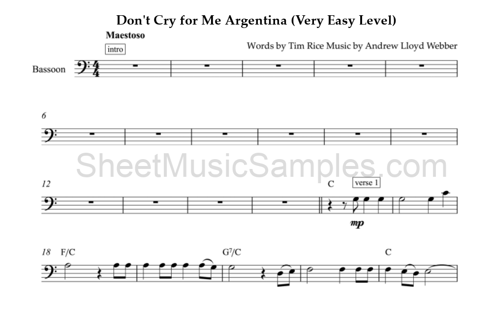 Don't Cry for Me Argentina (Very Easy Level)