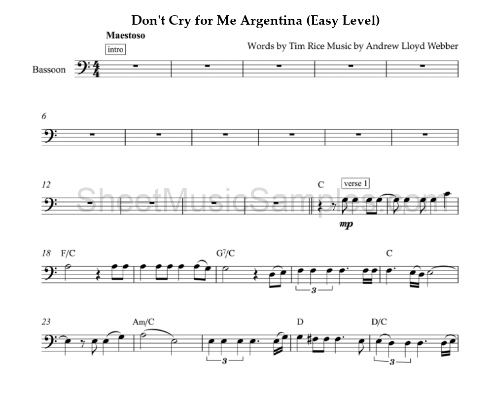 Don't Cry for Me Argentina (Easy Level)