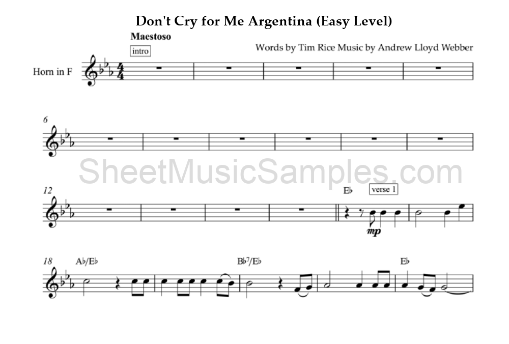 Don't Cry for Me Argentina (Easy Level)