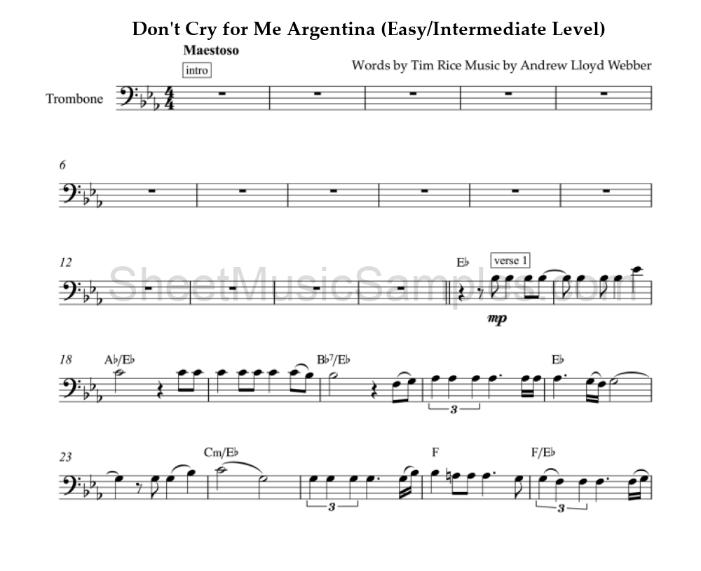 Don't Cry for Me Argentina (Easy/Intermediate Level)