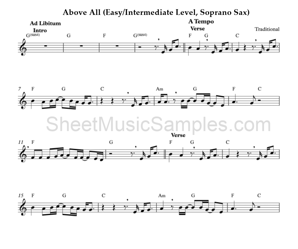 Above All (Easy/Intermediate Level, Soprano Sax)