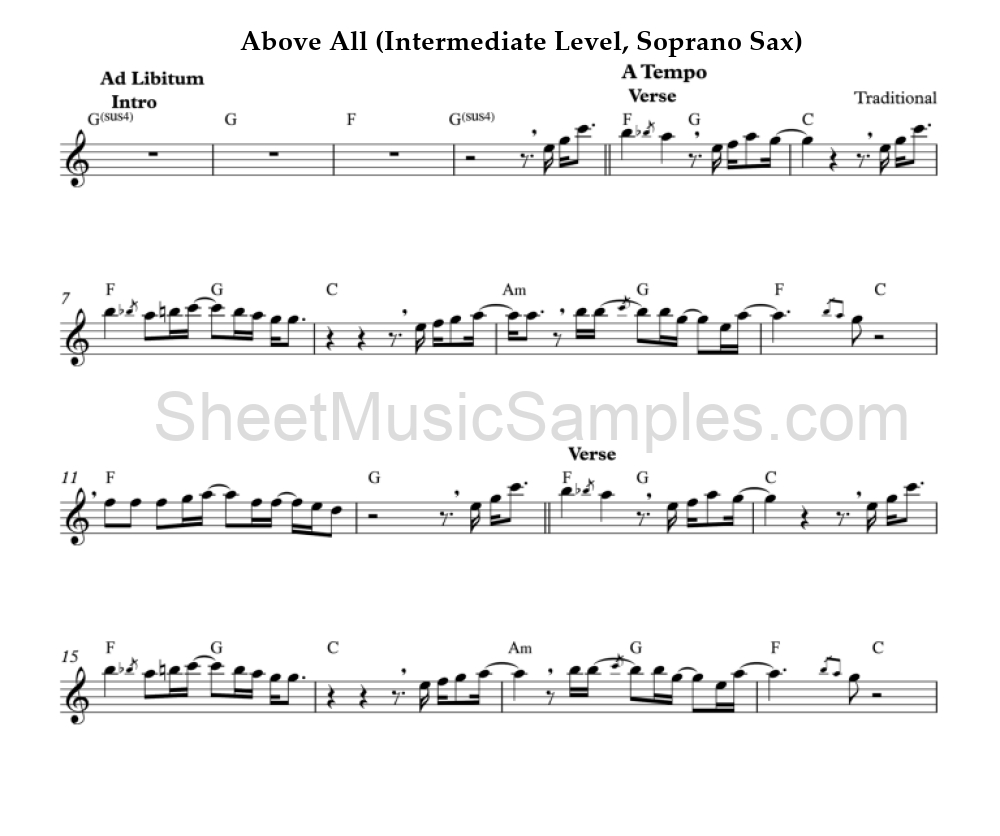 Above All (Intermediate Level, Soprano Sax)