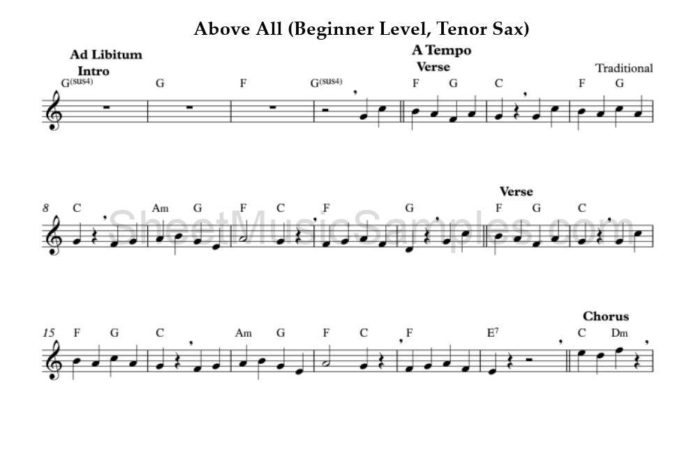 Above All (Beginner Level, Tenor Sax)