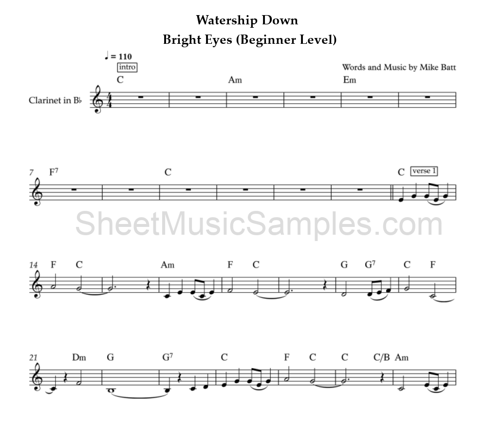 Watership Down - Bright Eyes (Beginner Level)